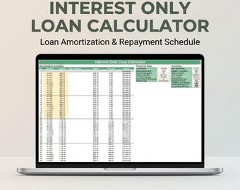 Calculadora de préstamos con pago solo de intereses / Plantilla de tabla de amortización / Hoja de cálculo para planificación de pagos / Seguimiento de préstamos / Excel Google Sheets