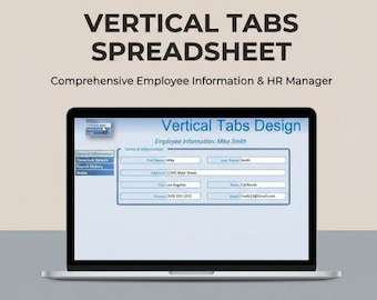 Excel-sjabloon met werknemersinformatie | Verticale tabbladen HR Manager-spreadsheet | Zakelijke databasetracker | Personeelslijst en HR-dashboard