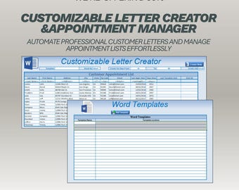 Aanpasbare Excel-sjabloon voor het maken van brieven | Afsprakenlijst met klanten en professionele tool voor afdruk samenvoegen | Geautomatiseerde generator voor zakelijke brieven