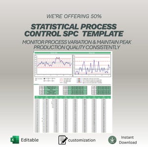 Statistical Process Control SPC Template | Chart Range Spreadsheet | Six Sigma Quality Tracker | Capability Excel