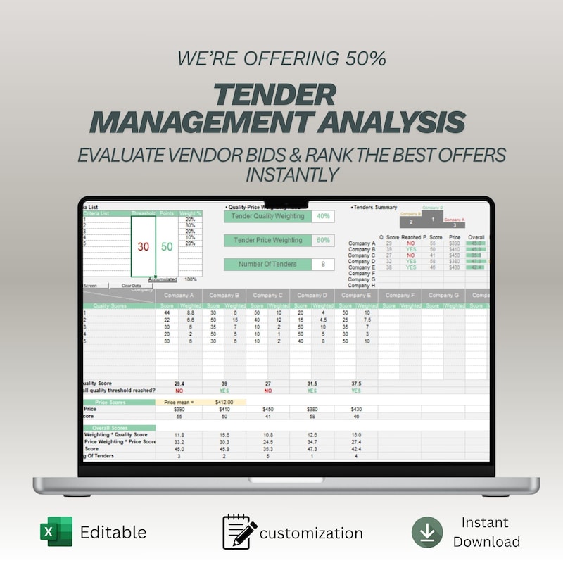 Tender Excel Spreadsheet - Etsy