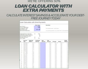 Calculadora de préstamos con pagos adicionales / Calendario de amortización y seguimiento de pago de deudas / Planificador de reducción de intereses / Plantilla de Excel