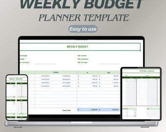 Weekly Budget Template for Excel Google Sheets | Simple Expense & Income Tracker with Visual Dashboard