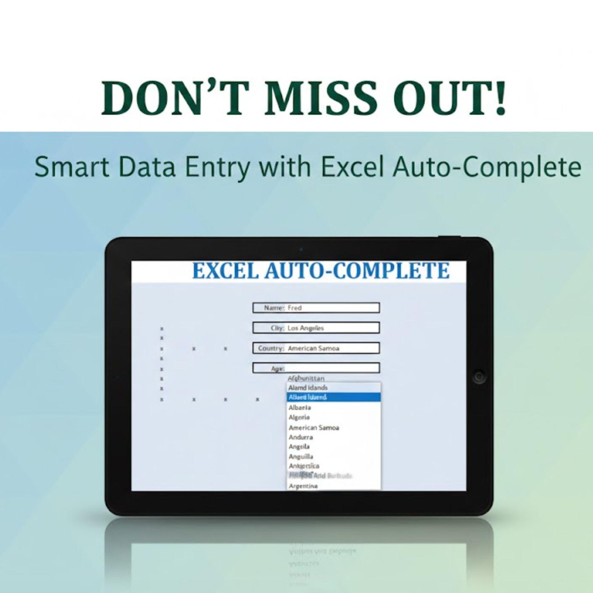 Excel Auto-complete Spreadsheet | Smart Data Entry Form Template ...
