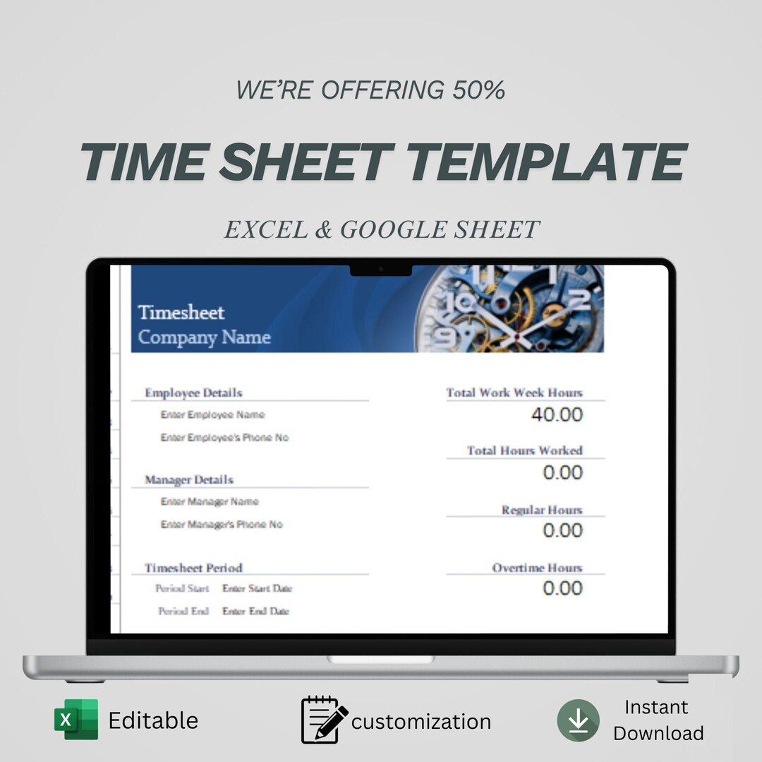 Time Sheet Template Excel | Employee Hours Tracker & Work Schedule ...