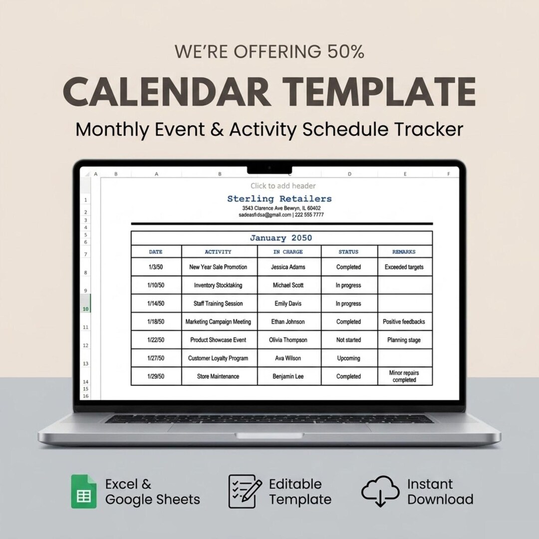 Monthly Calendar Template | Event & Activity Schedule Tracker ...