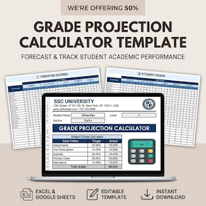 Grade Projection Calculator | Student Tracker | Academic Performance Planner | GPA Calculator | Excel Google Sheets