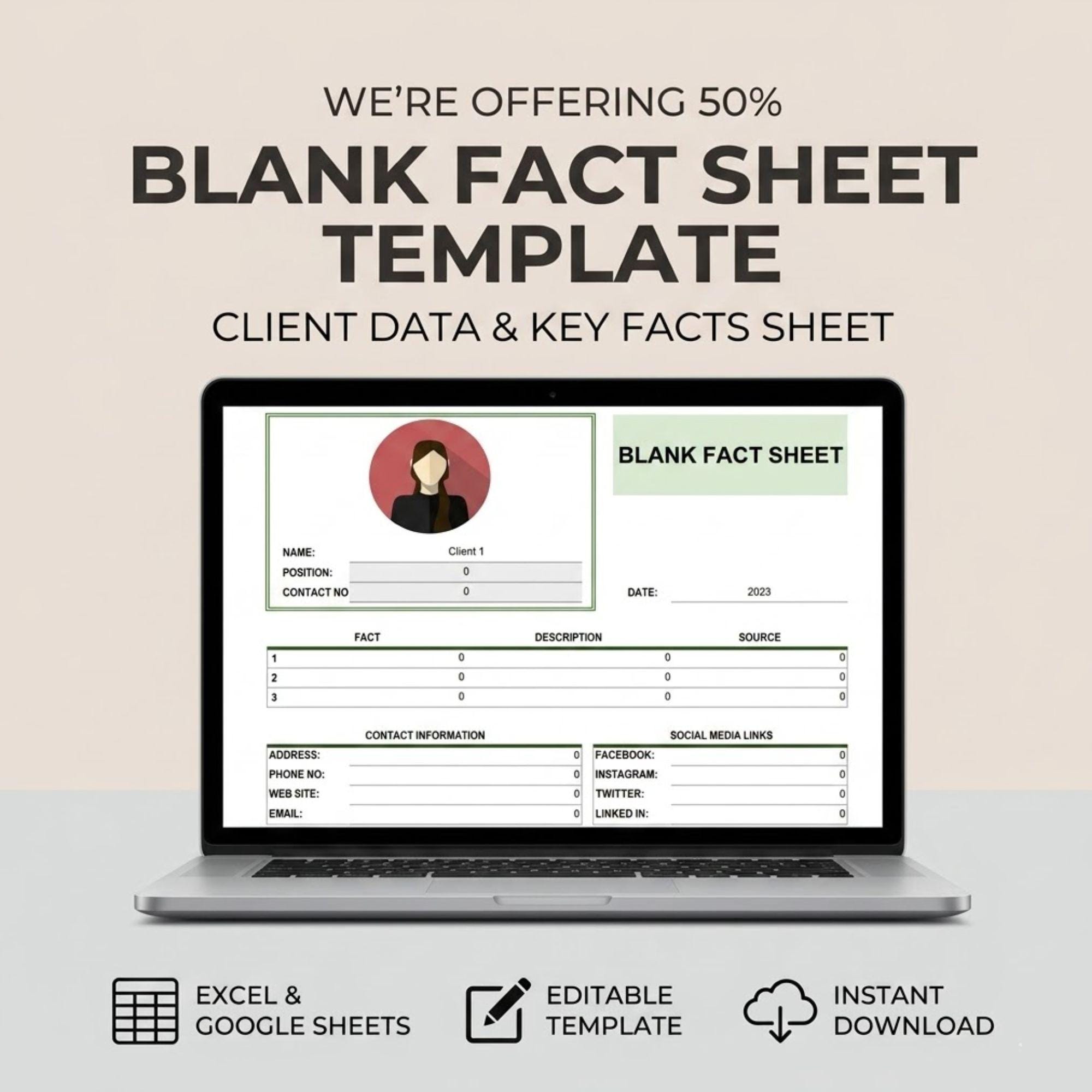 Blank Fact Sheet Template | Client Information Data Log | Key Facts ...