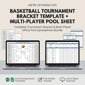 Basketball Turnier Halterung Vorlage | Multi Player Pool Spielbogen | Office Pool Spreadsheet Bündel | Punkte-Tracker | Excel Google Sheets