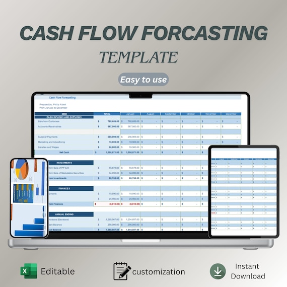 Cash Flow Forecasting Template for Excel Google Sheets | Business Income & Expense Projection Tool