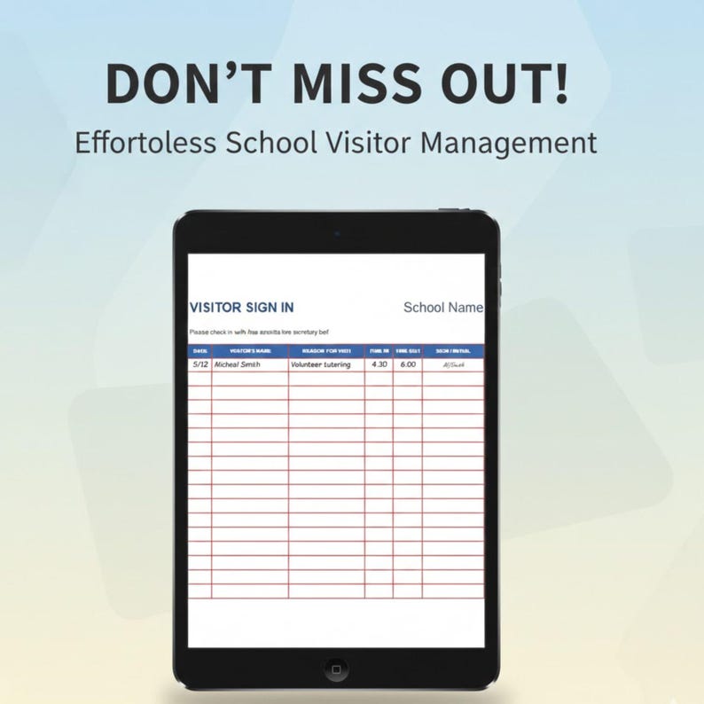 Tablet For Visitor Sign In School Visitor Sign in Sheet Printable | Guest Log Book Template ...