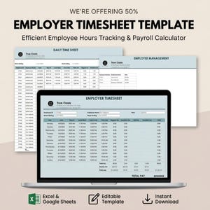 Modello di foglio presenze per datori di lavoro Monitoraggio efficiente delle ore lavorate dai dipendenti Calcolatore paghe Scheda presenze giornaliera Foglio di gestione del personale Fogli Google Excel