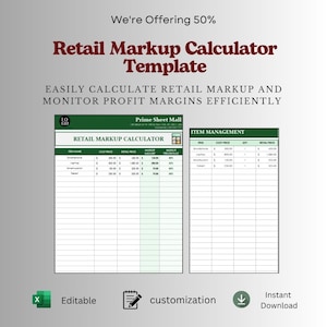 Retail Markup Calculator Excel Template | Pricing Spreadsheet | Cost Vs Price Profit Margin Tool | Google Sheets