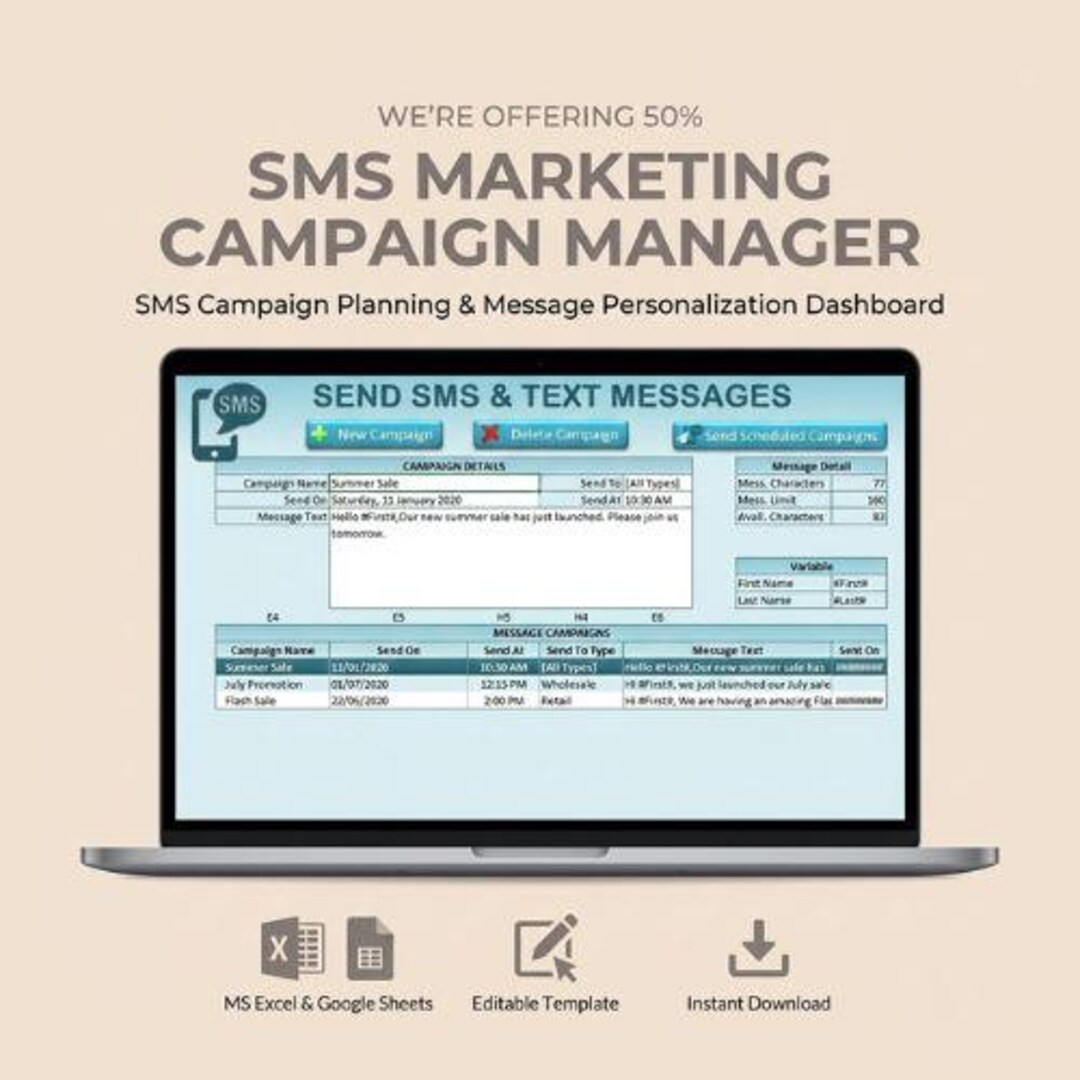 SMS Marketing Campaign Manager Excel Template | Message Planner ...