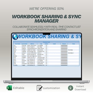 Workbook Sharing Sync Manager Spreadsheet | Contact List Tracker Dashboard | Team Collaboration Project Organizer | Excel Google Template