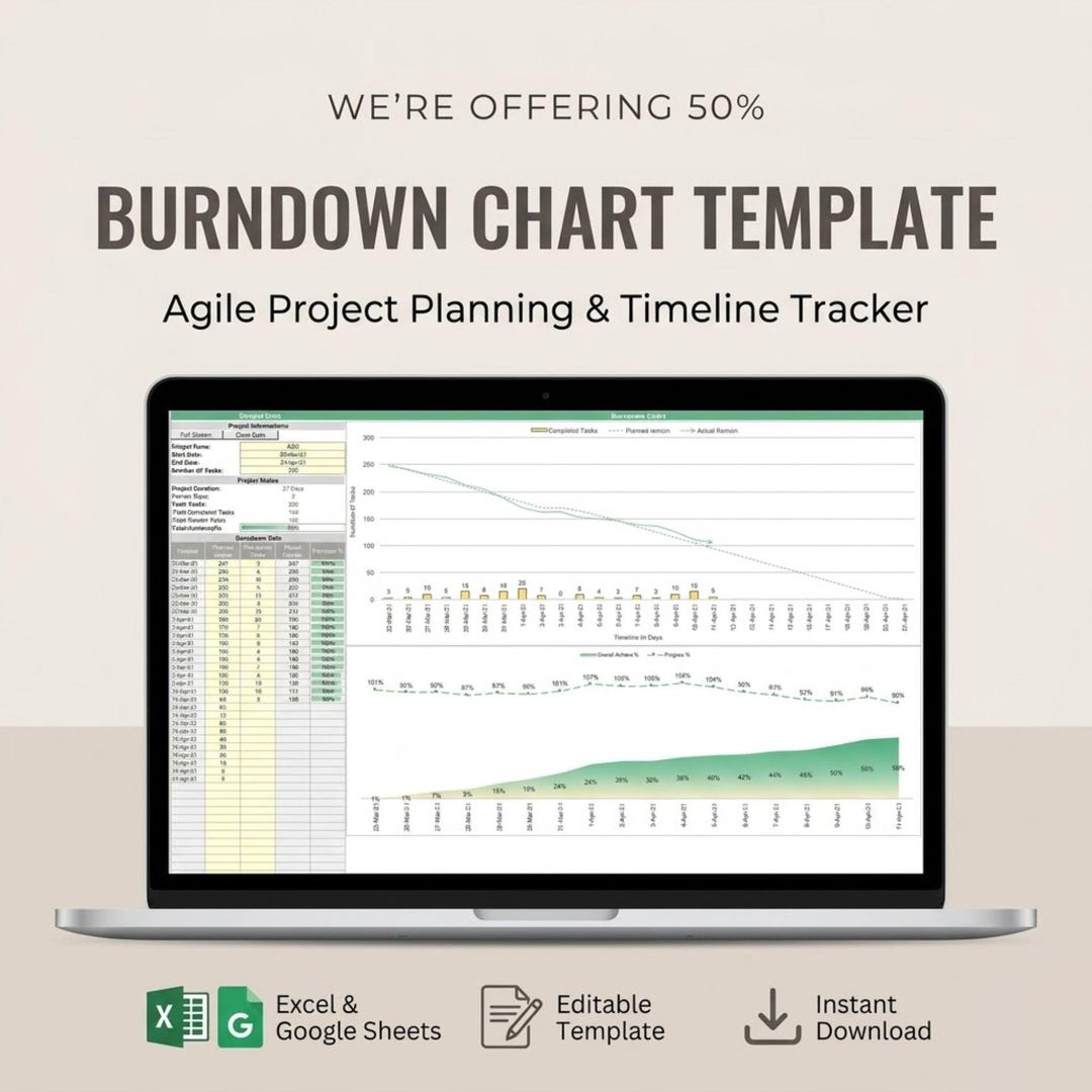 Burndown Chart Template | Agile Project Spreadsheet | Scrum Timeline ...