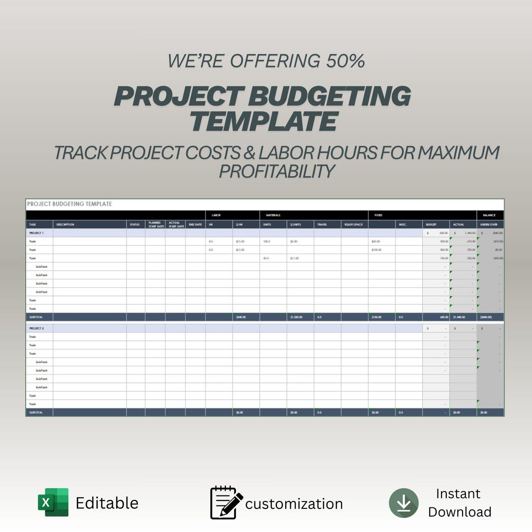 Project Budgeting Spreadsheet | Construction Cost Tracker & Labor ...