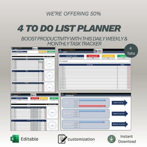 To Do List Template Dashboard | Daily Weekly Monthly Task Planner | Excel & Google Sheets Productivity Spreadsheet | Task Tracker