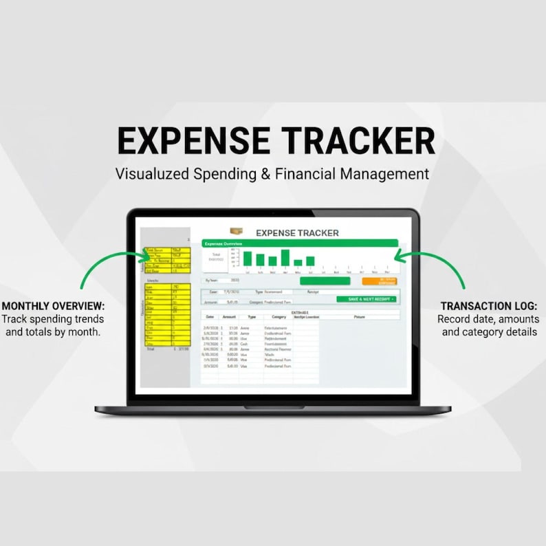 Visualized Expense Data Excel Expense Tracker Spreadsheet | Monthly Budget Dashboard | Receipt ...