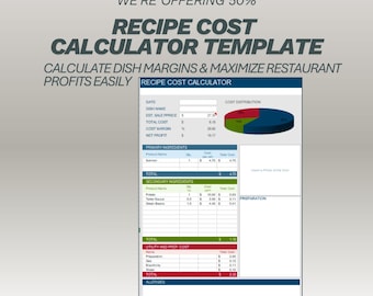 Spreadsheet kostencalculator recept | Voedselkostentracker en restaurantmargemonitor | Inventarislogboek chef-kok | Excel-sjabloon Kitchen Profit