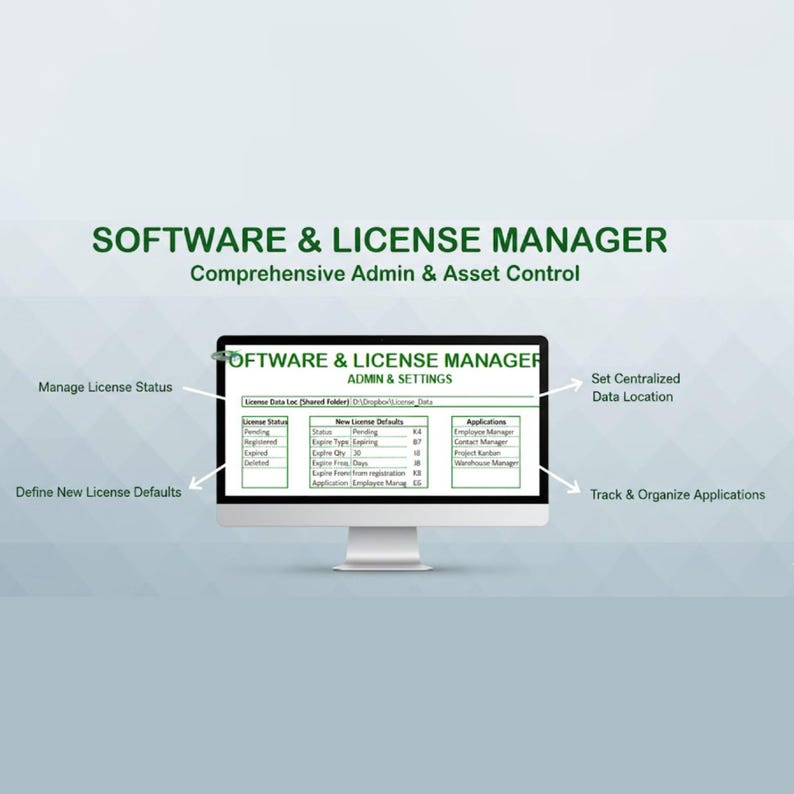 Software License Manager Template | Digital Asset Tracker | Subscription Expiry Log | Application Key Database | Excel Spreadsheet image 2
