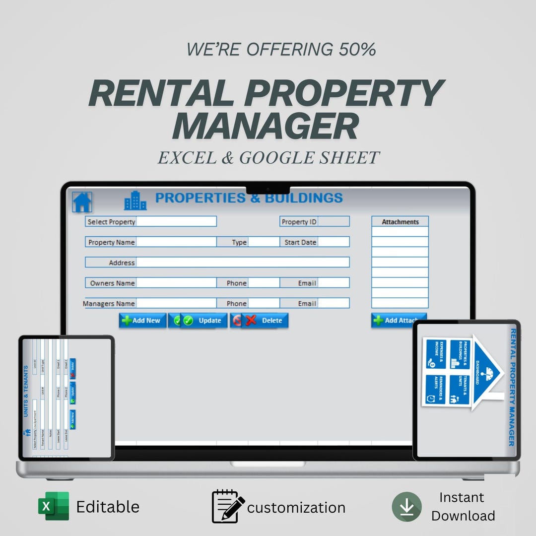 Rental Property Management Excel Template | Landlord Dashboard & Tenant ...