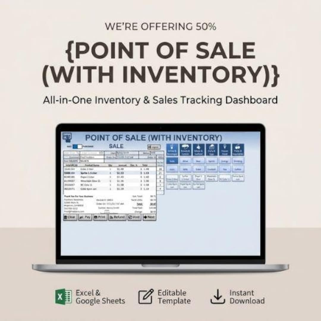 Small Business POS Excel Template | Retail Sales Dashboard Spreadsheet ...