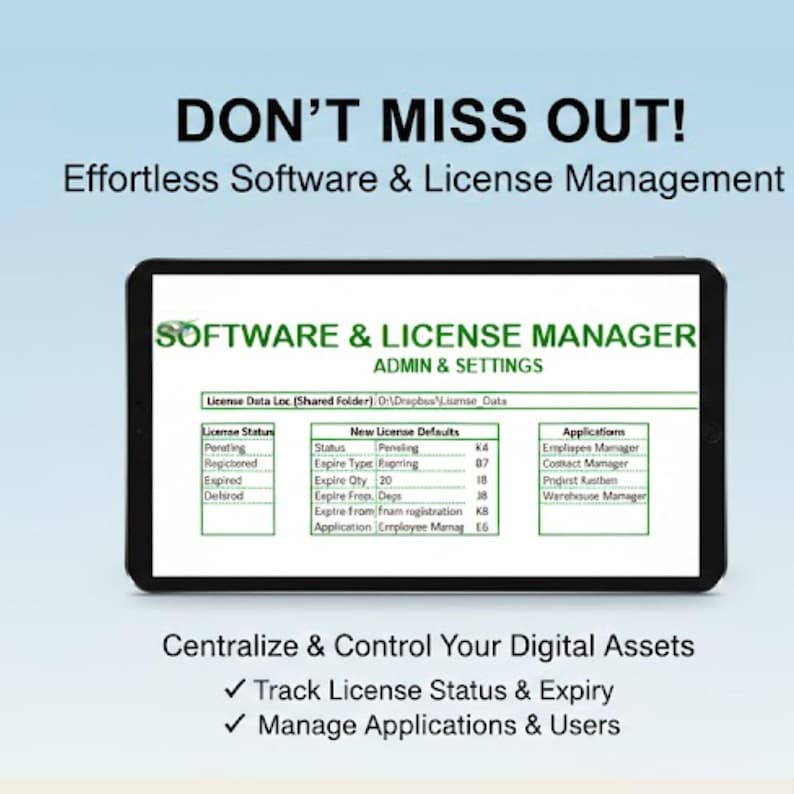 Software License Manager Template | Digital Asset Tracker | Subscription Expiry Log | Application Key Database | Excel Spreadsheet image 5