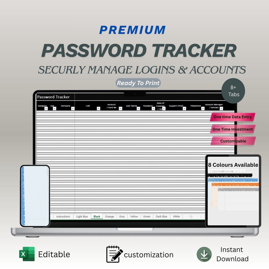 Password Manager Excel Template | Secure Password Tracker | Digital ...