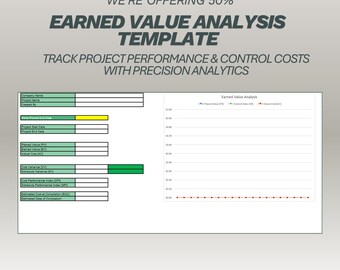Spreadsheet voor Earned Value-analyse | Dashboard projectkostentracker en prestatiestatistieken | Budgetvariantiecalculator | Excel-sjabloon