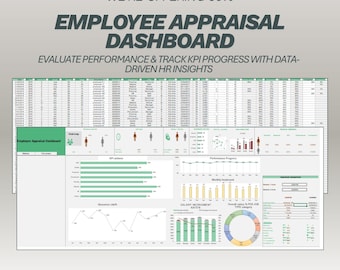 Excel-sjabloon dashboard beoordeling werknemers - Spreadsheet prestatiebeoordeling - HR KPI-tracker en evaluatieformulier werknemer - salarisverhoging
