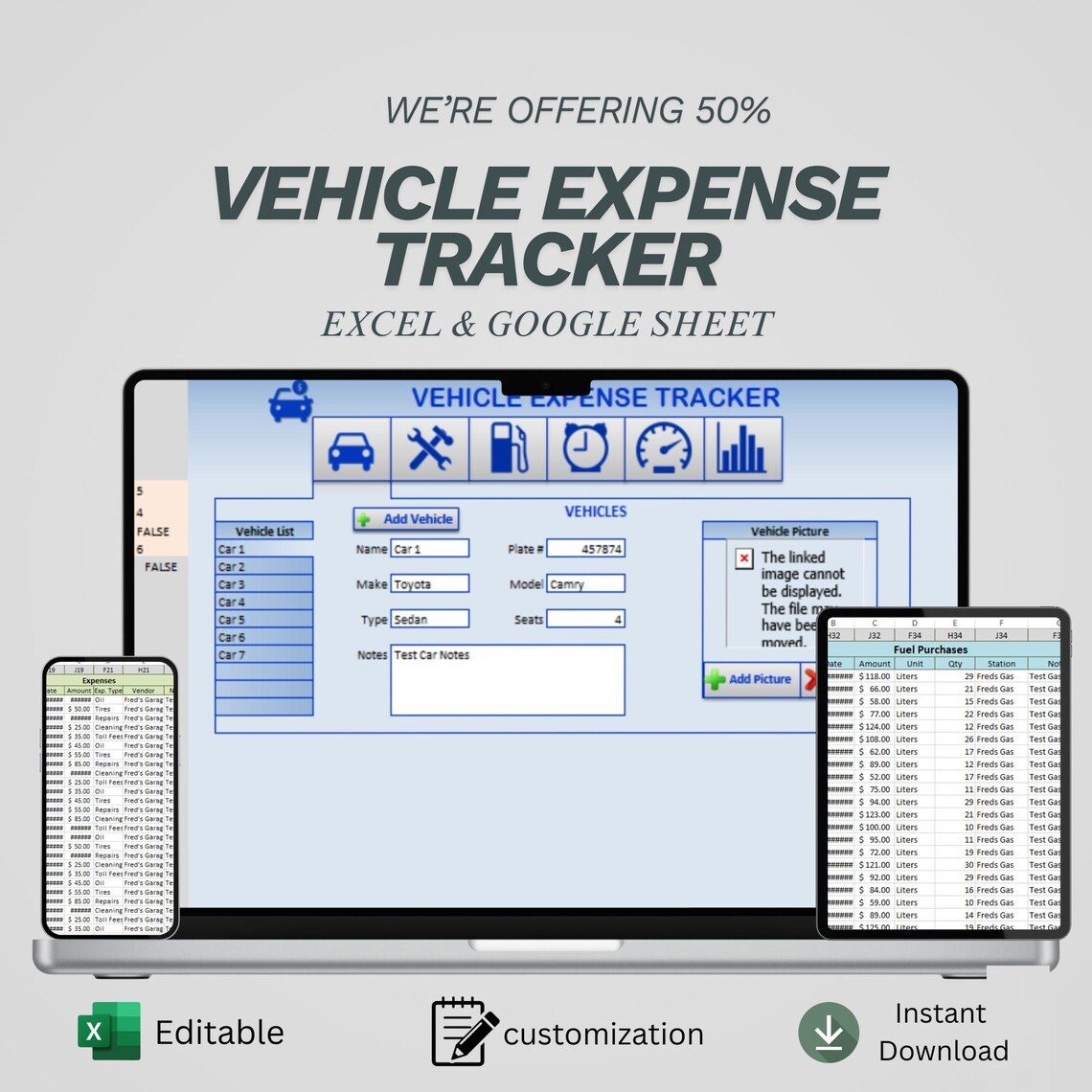 Vehicle Expense Tracker Excel Template Car Maintenance Log Fuel Tracker ...