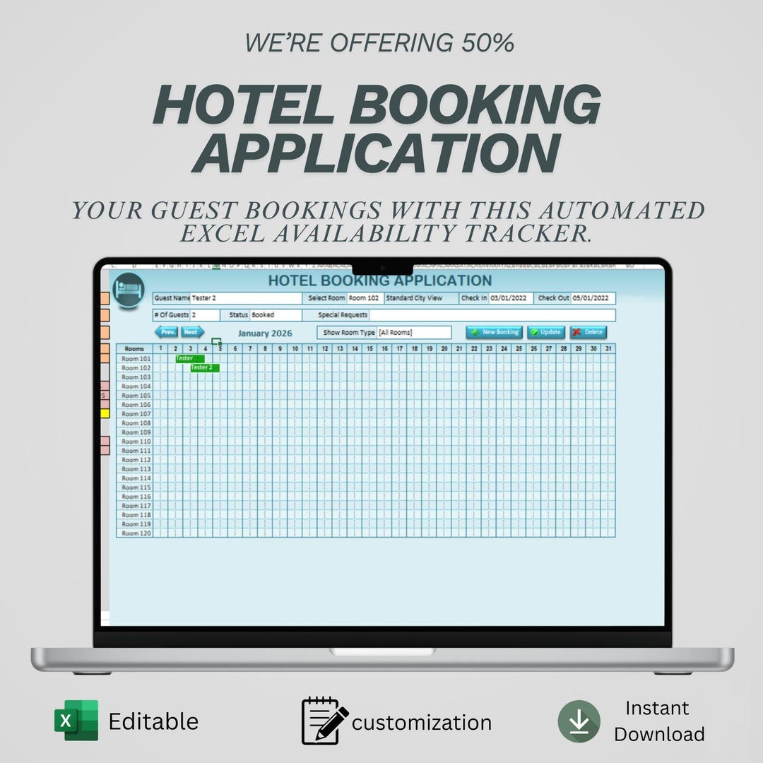Hotel Booking Management Excel Template | Guest Reservation Tracker ...