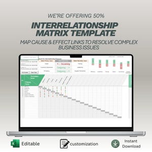 Interrelationship Matrix Template | Root Cause Analysis Diagram | Relations Diagraph Spreadsheet | Problem Solving Decision Excel