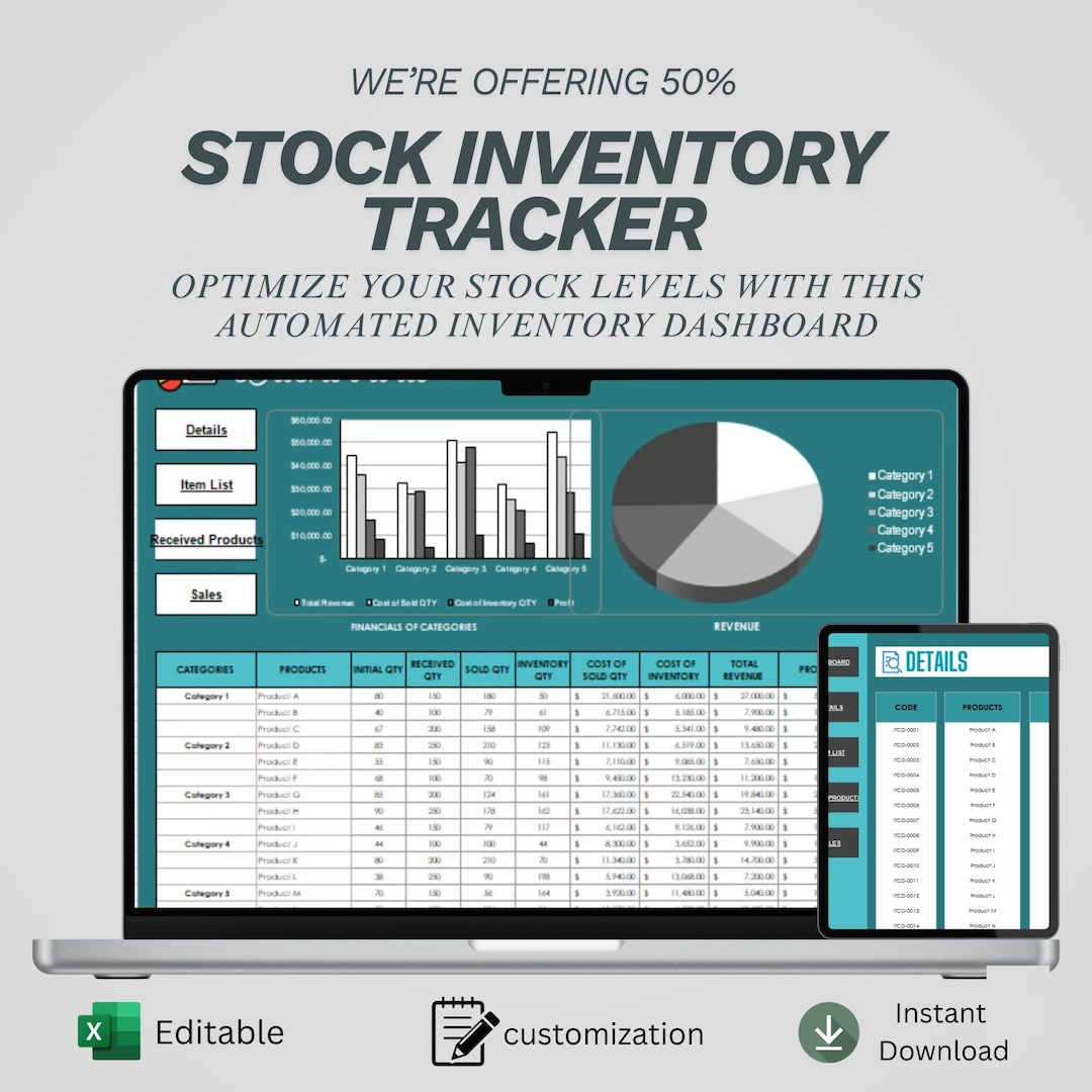 Inventory Management Excel Template | Stock Tracker With Sales ...