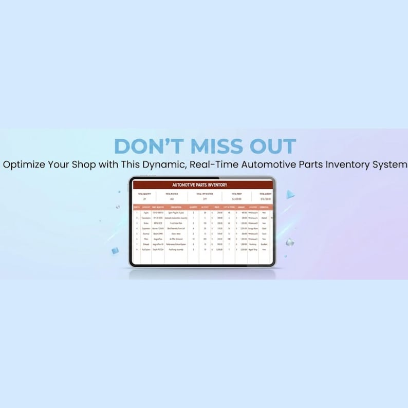 Automotive Inventory Tracker Template | Parts Stock Management ...