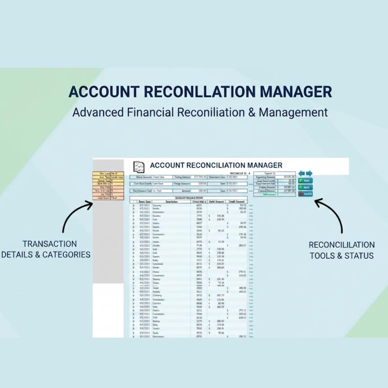 Excel Account Reconciliation Manager Spreadsheet | Automated Bank ...