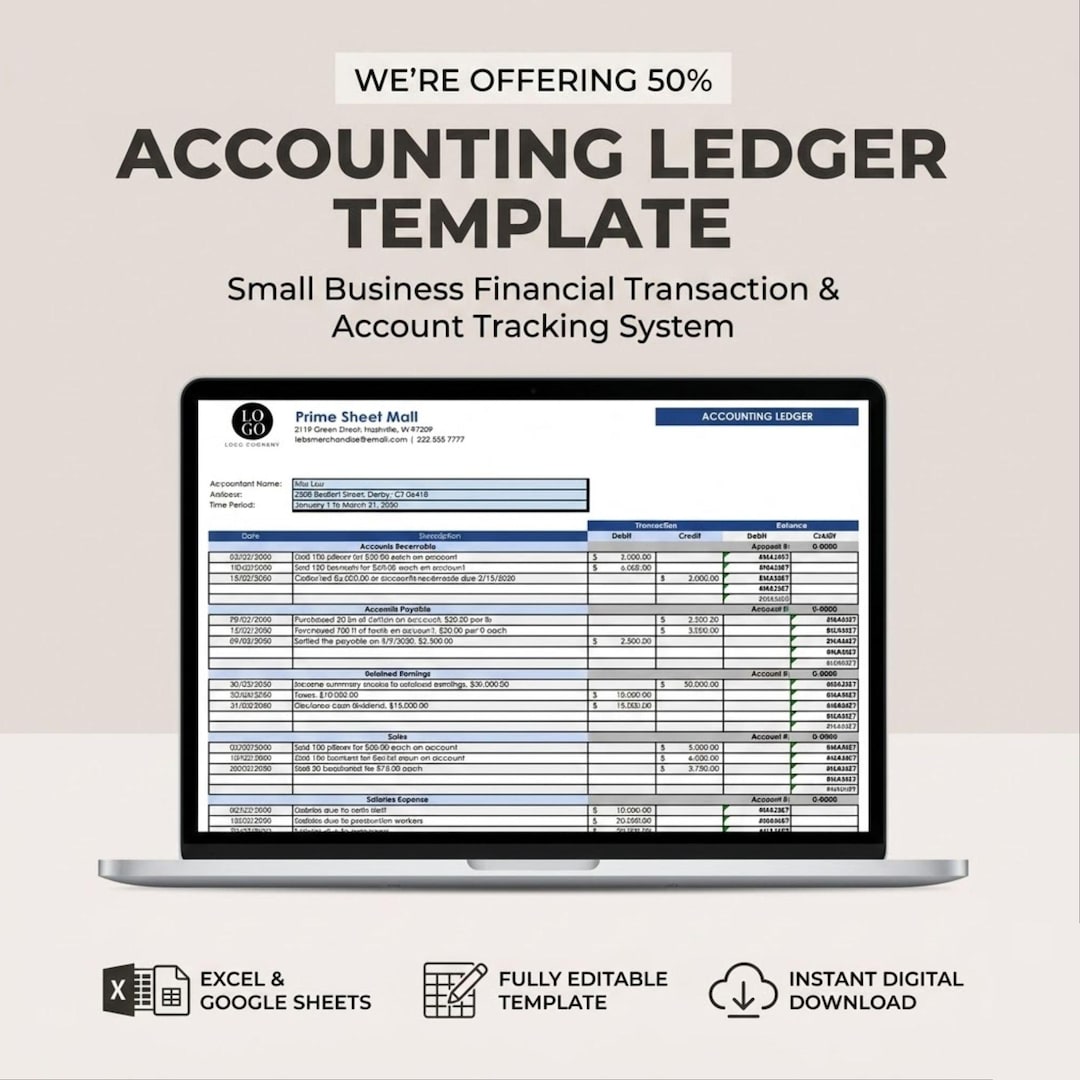 Accounting Ledger Template | Small Business Bookkeeping | General ...