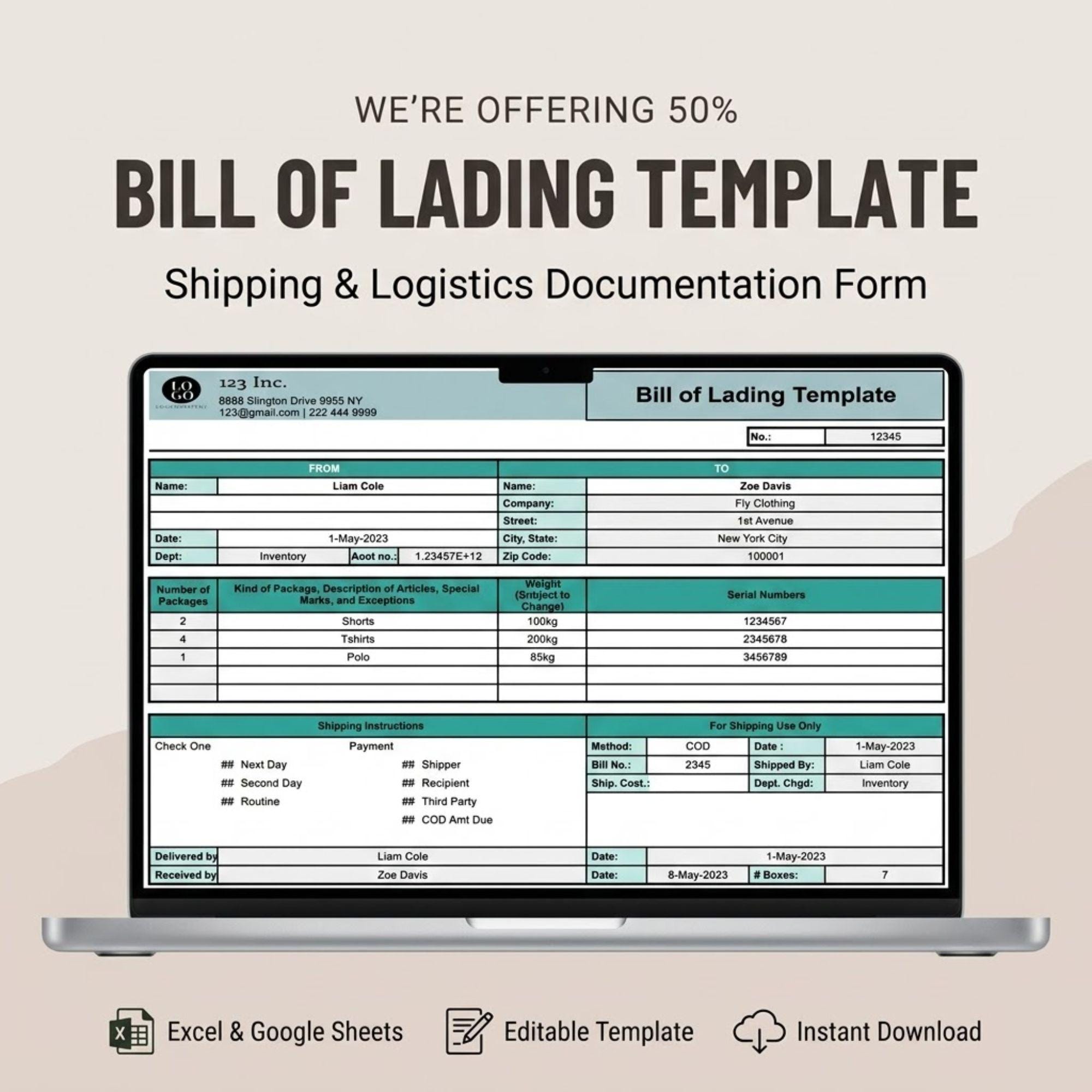 Waybill Template.pdf Bill of Lading Template | Shipping Logistics Form | Freight Waybill ...