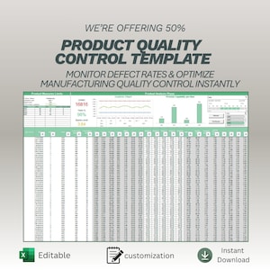 Quality Control Template | Six Sigma Process Capability Tracker | Control Chart Spreadsheet | Manufacturing Defect Analysis Excel