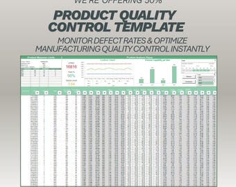 Quality Control Template | Six Sigma Process Capability Tracker | Control Chart Spreadsheet | Manufacturing Defect Analysis Excel