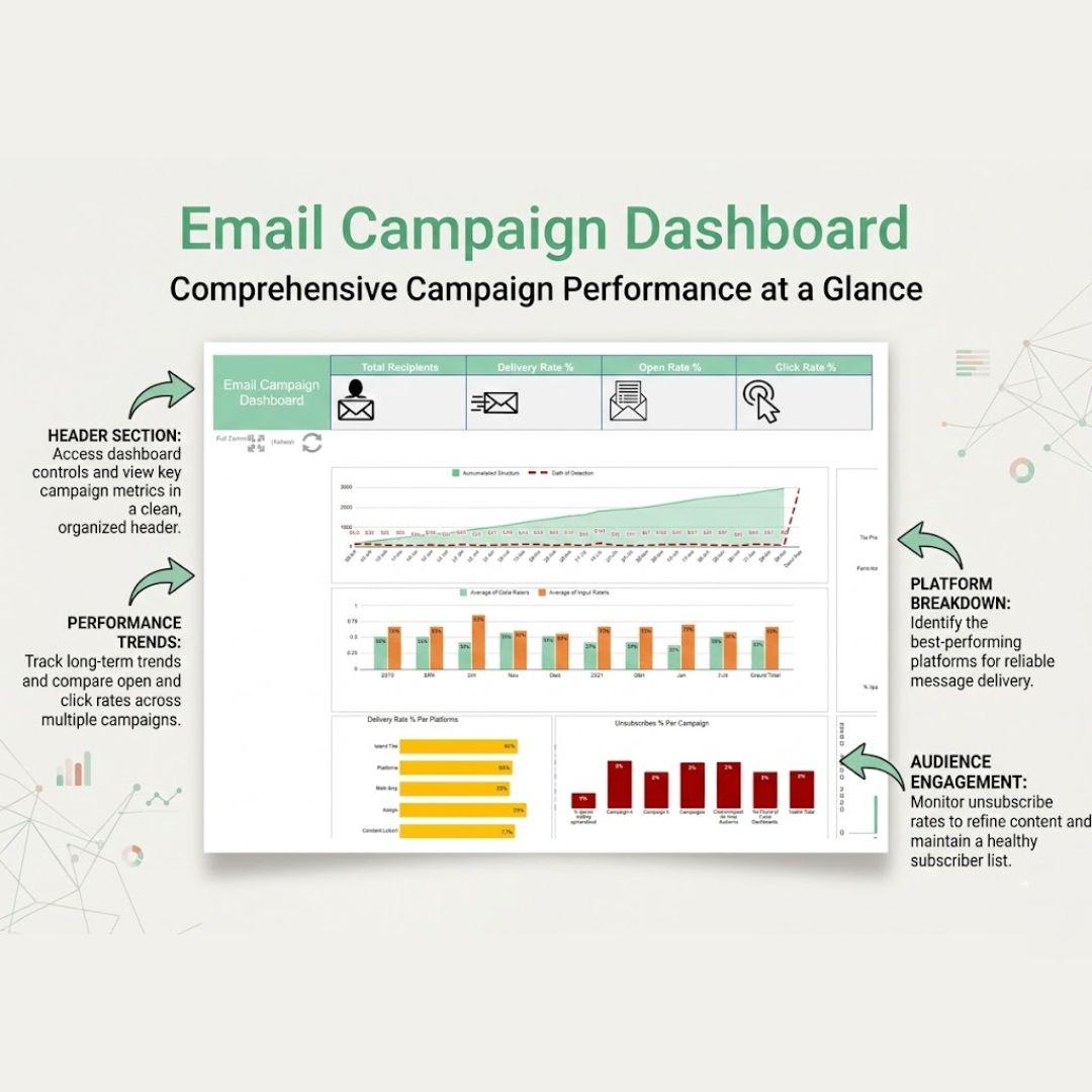 Email Campaign Dashboard Spreadsheet | Marketing Performance Tracker ...