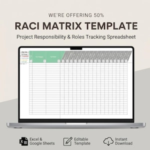 RACI Matrix Template | Project Responsibility Assignment Tracker | Roles Accountability Spreadsheet | Team Task Management Excel Log