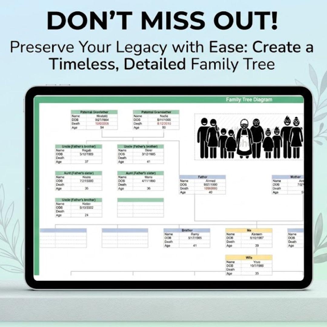 Smart Family Tree Family Tree Diagram Template | Genealogy Chart Spreadsheet | Family ...