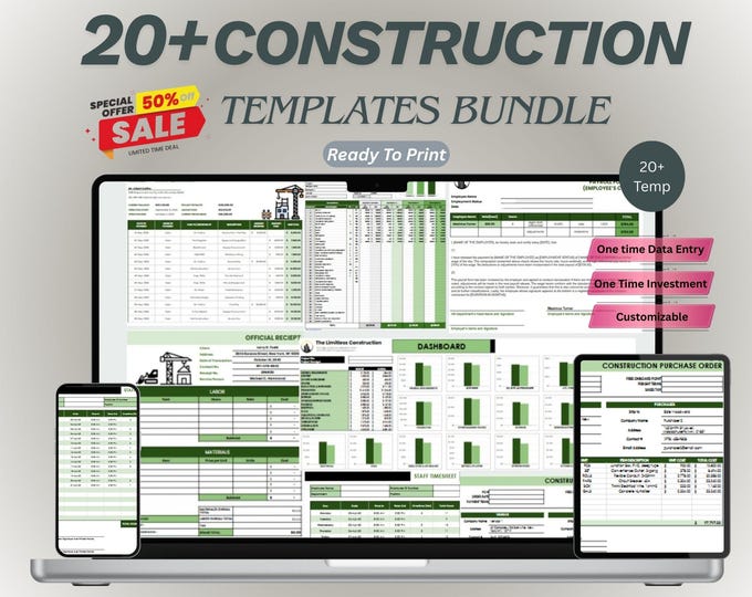 Construction Excel Template Bundle | Project Cost Estimator | Digital ...