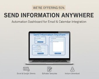 overal info verzenden Sjabloon - Spreadsheet voor integratie van e-mail en agenda - Workflow Optimizer gegevensoverdrachtsysteem - Zakelijke productiviteit