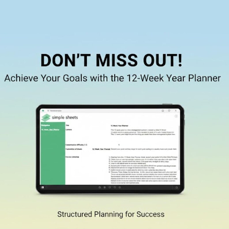 12 Week Year Plan Status Board Goal Tracker & Progress Dashboard