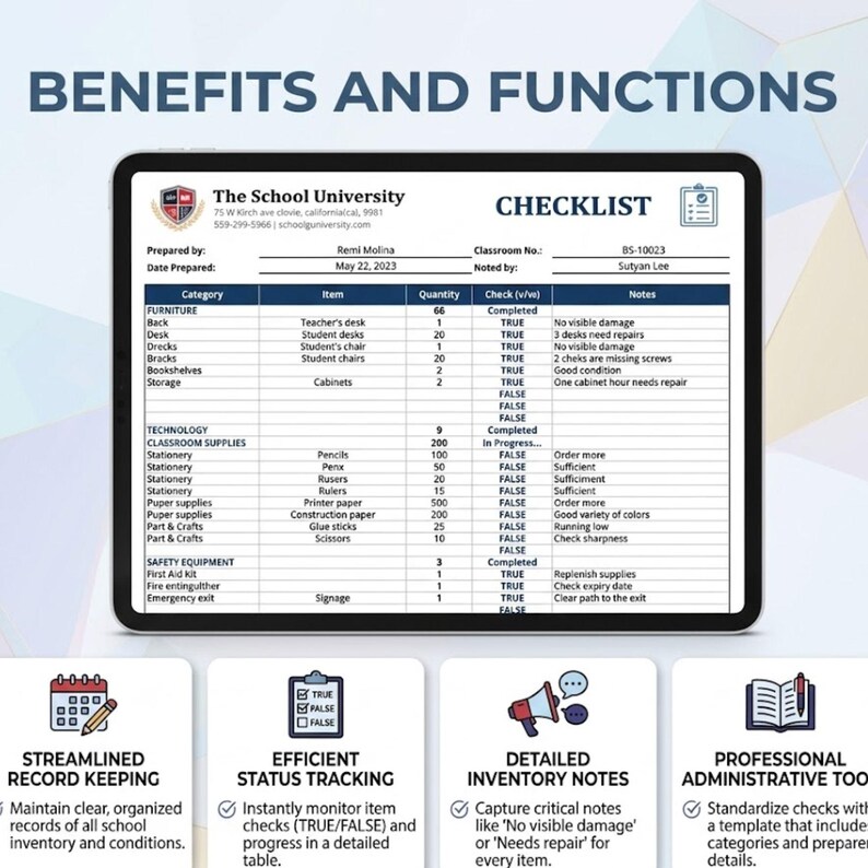 Inventory Student Files Checklist.pdf Classroom Inventory Checklist Template | Supply Tracker | Teacher ...