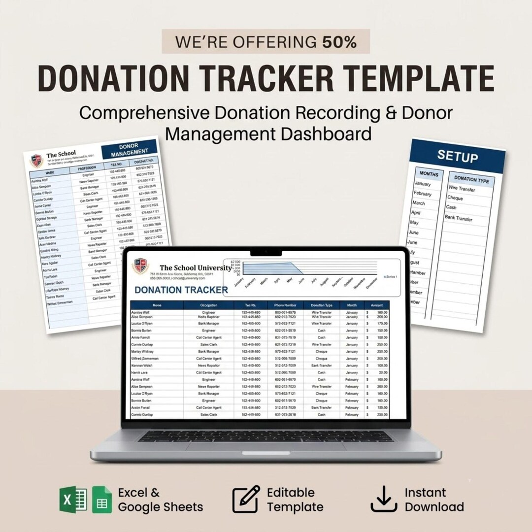 Donation Tracker Template Excel Google Sheets | Fundraising Log & Non ...