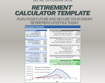 Spreadsheet pensioencalculator | Pensioenspaarplanner en financiële onafhankelijkheidstracker | Investeringsprognose van 401.000 | Excel-sjabloon